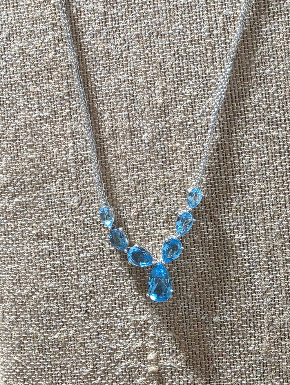 Triple Chain Sterling Blue Topaz Necklace 16 Inch